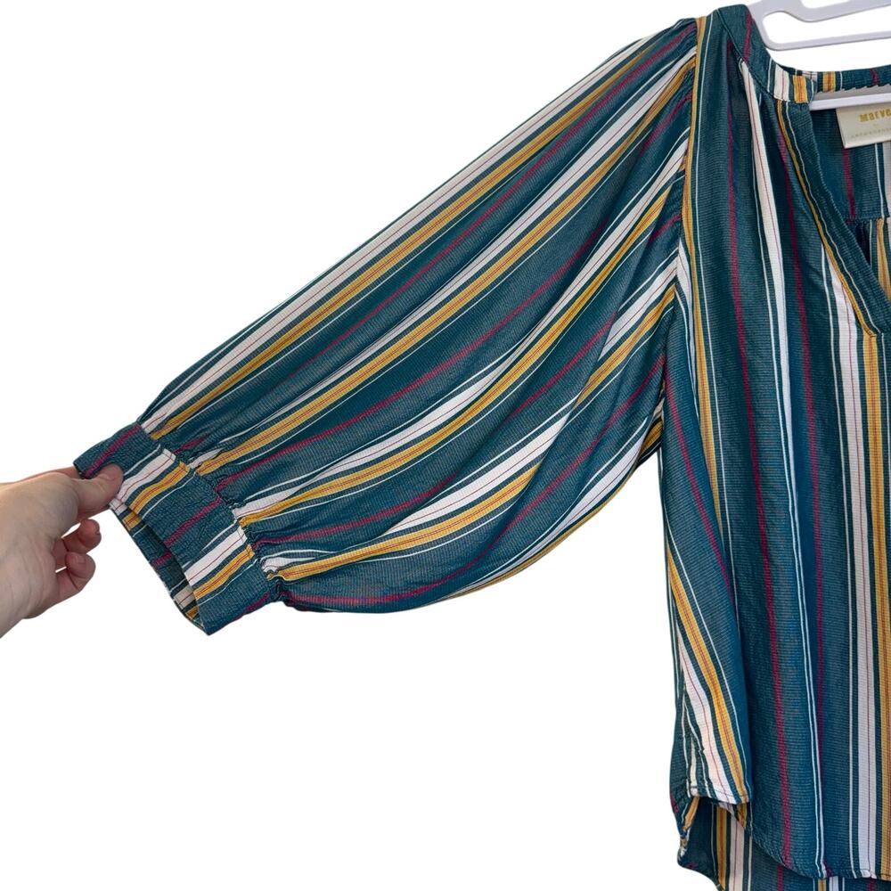 Maeve by Anthropologie Byron striped blouse with balloon sleeves sz small